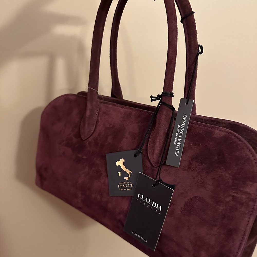 Claudia Firenze Suede East West Bag - Wine Merlot Burgundy Red Suede Color